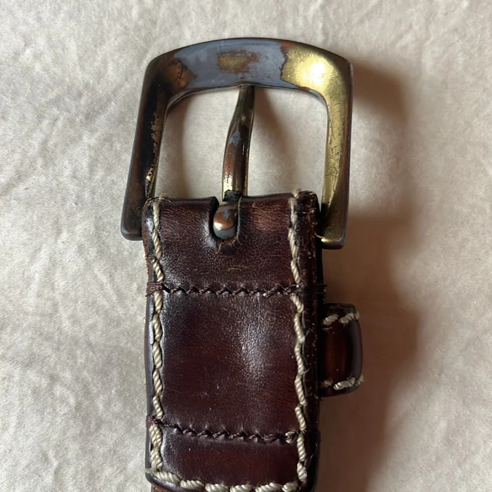 Vintage Ralph Lauren Leather Belt Men's Brown Gold tone Buckle Length: 49